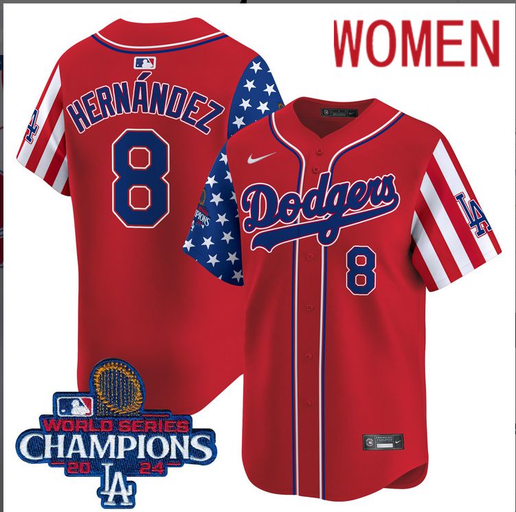 Women MLB Los Angeles Dodgers #8 Hernandez American Style red 2024 World Series Champions  Limited Jersey